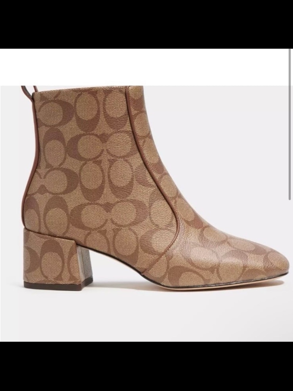 Coach Brown Signature Monogram Block Heel Ankle Boot
